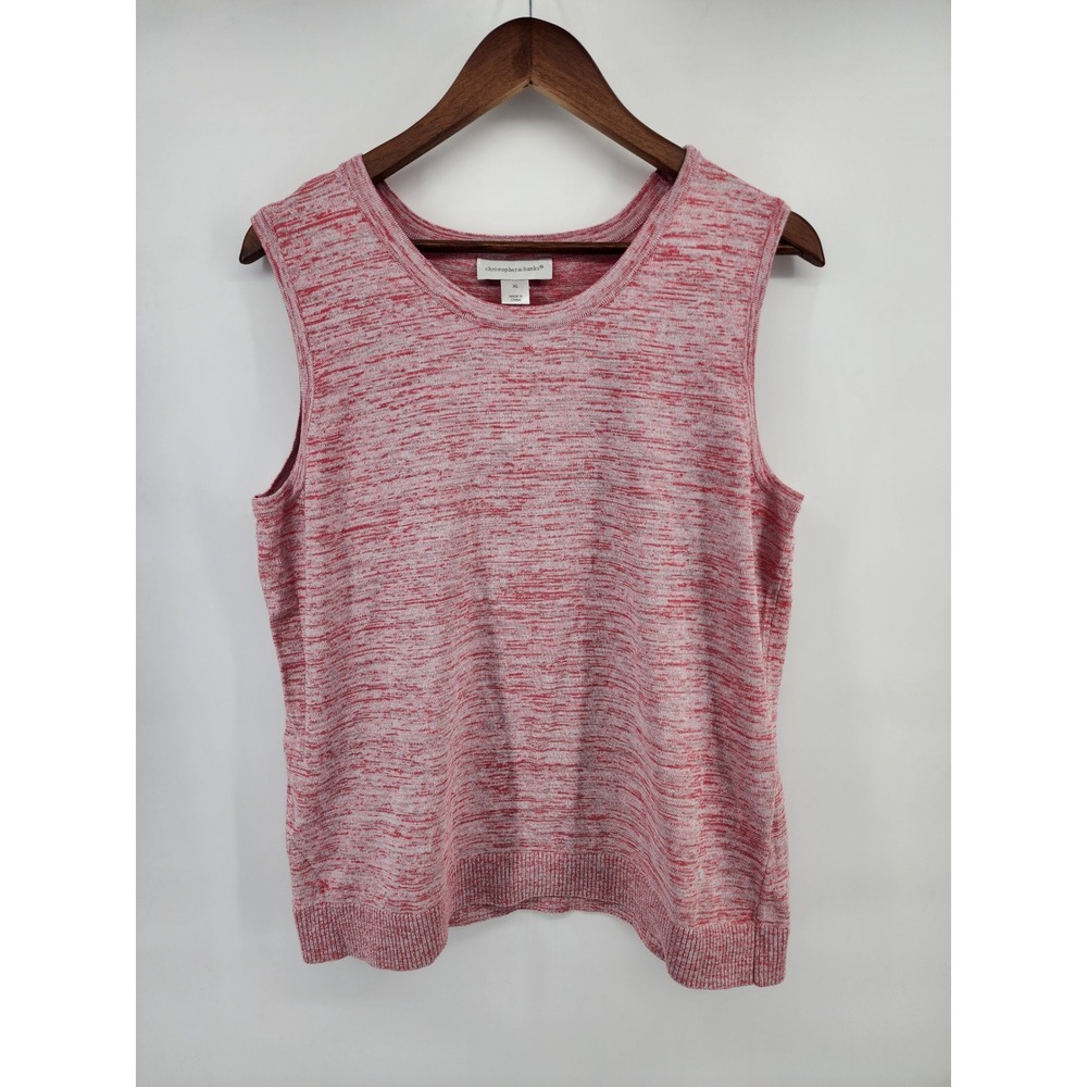 Christopher & Banks Womens XL Red‎ White Space Dye Knit Sleeveless Sweater Vest